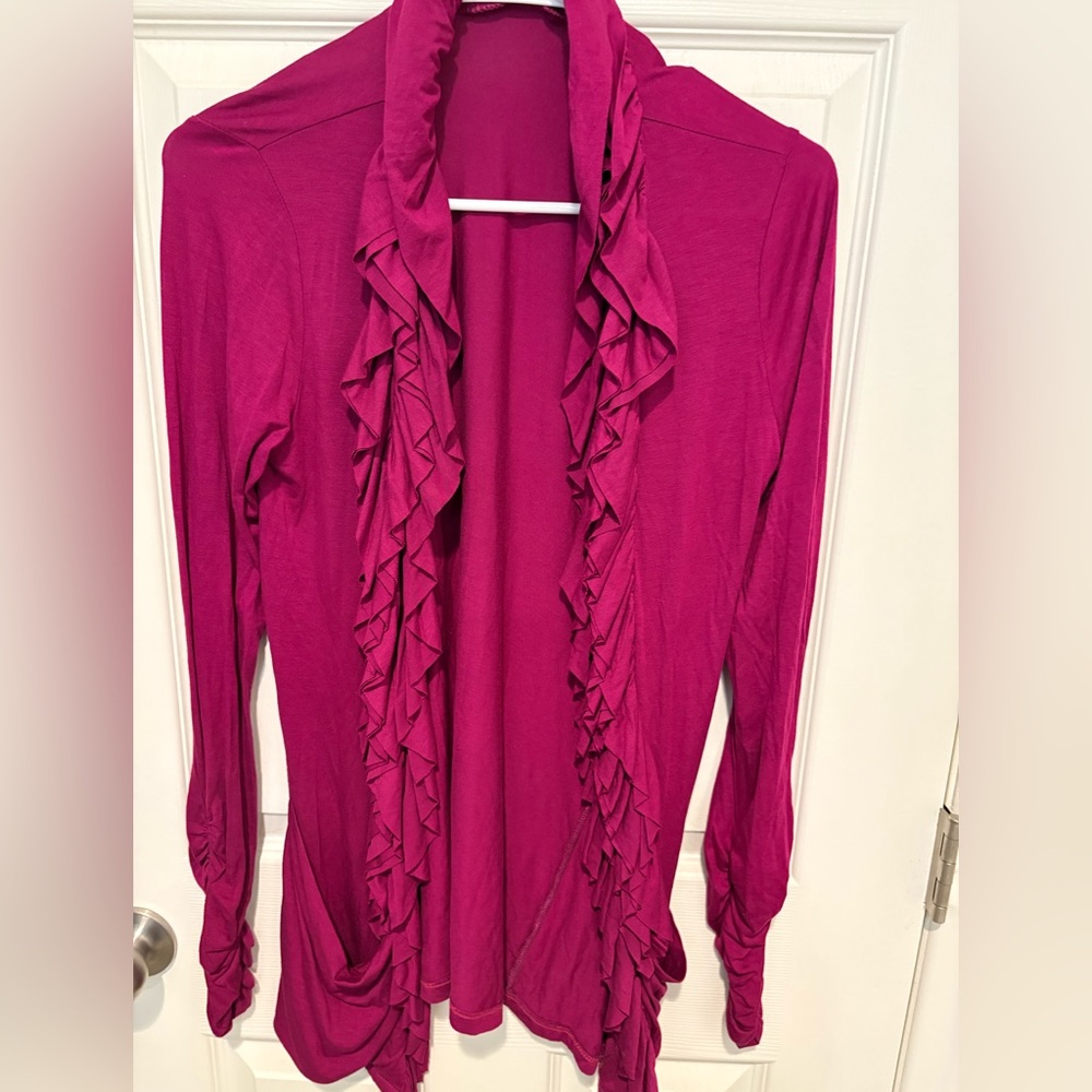 Women's Ruffled Cardigan Sweater - Pink